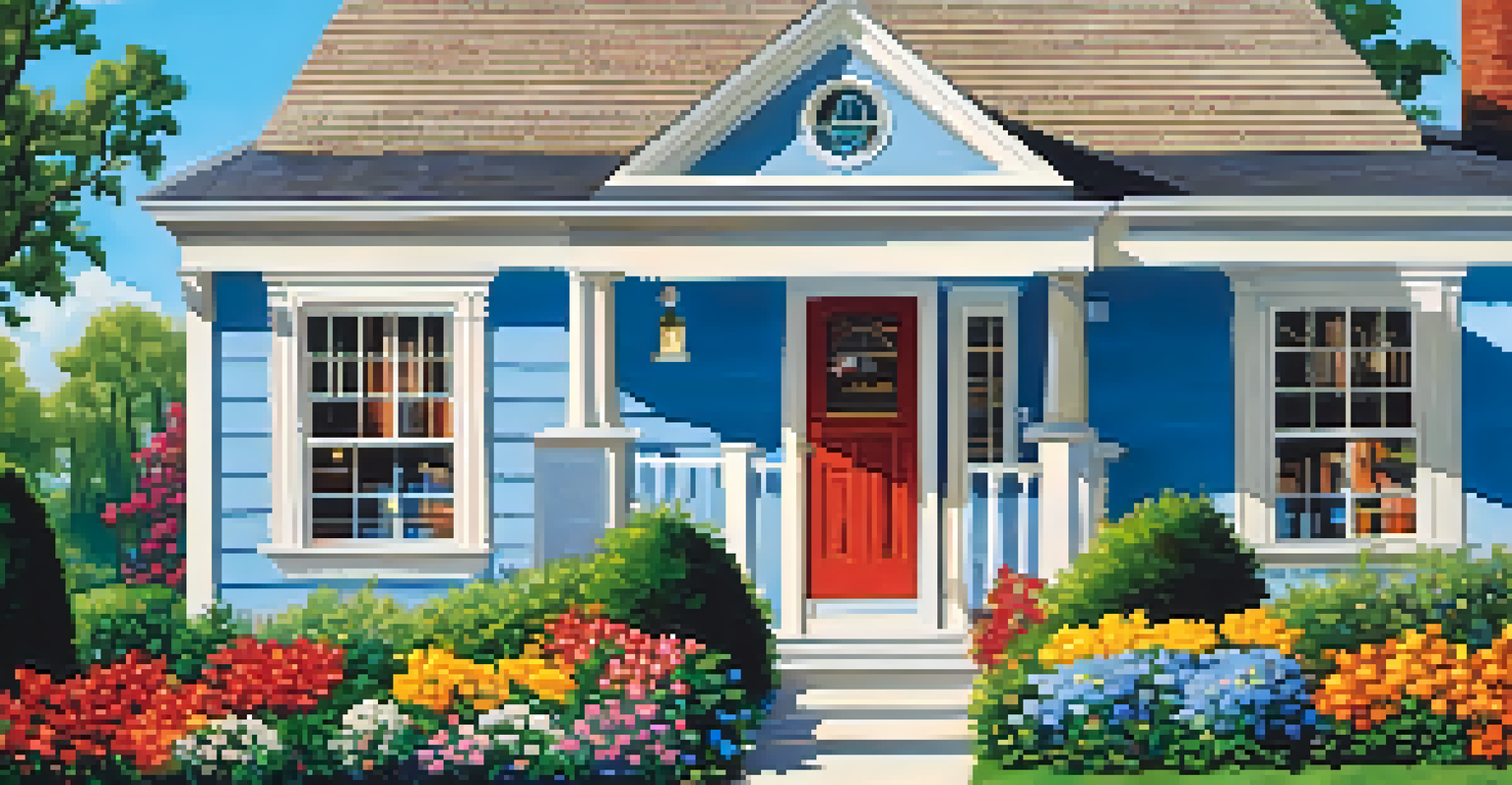 A charming house with a 'Seller Financing Available' sign in the front yard, surrounded by flowers and blue skies.