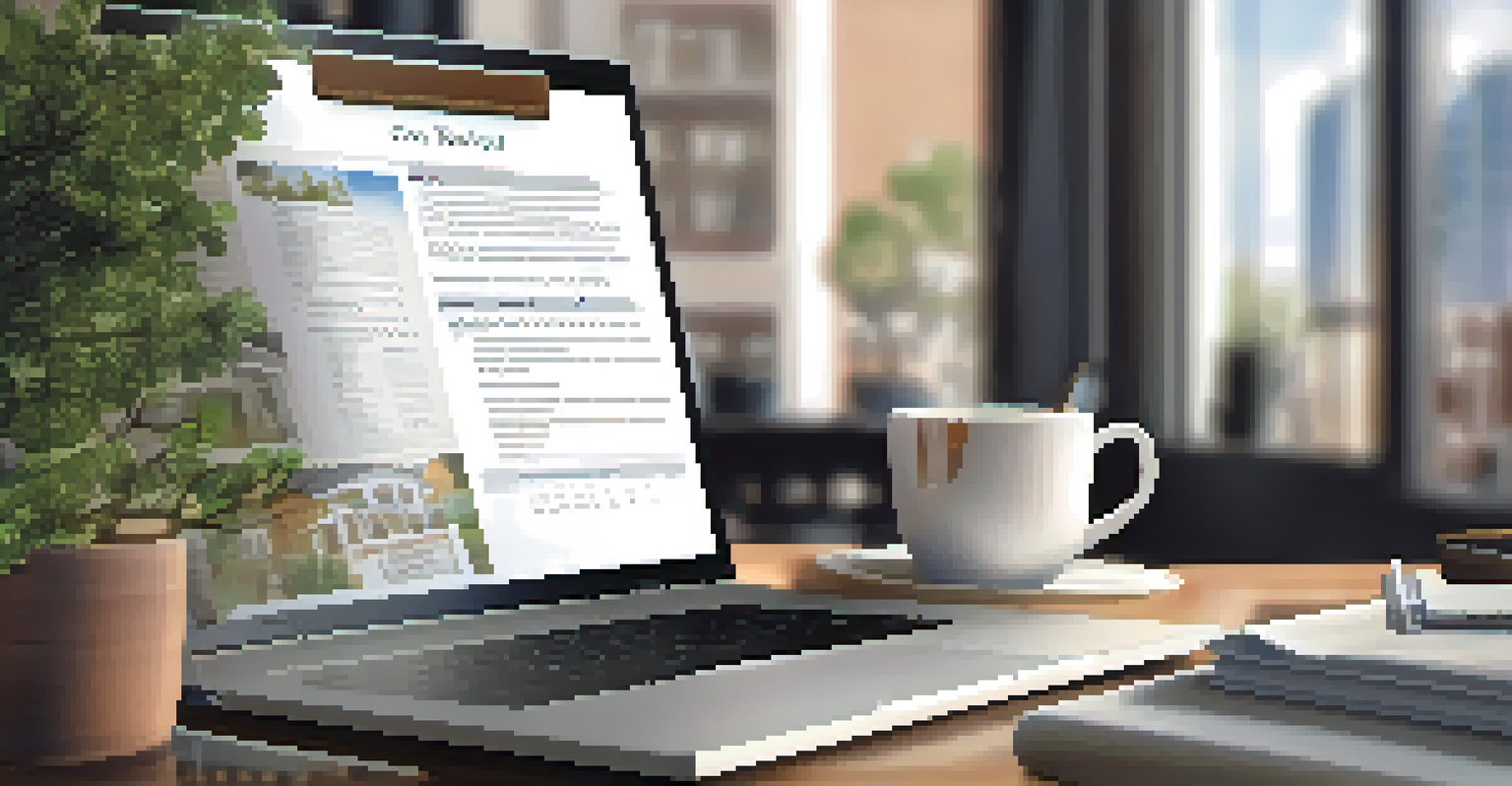 A close-up of a real estate agent's hands holding a clipboard with property listings and a laptop showing a virtual tour.