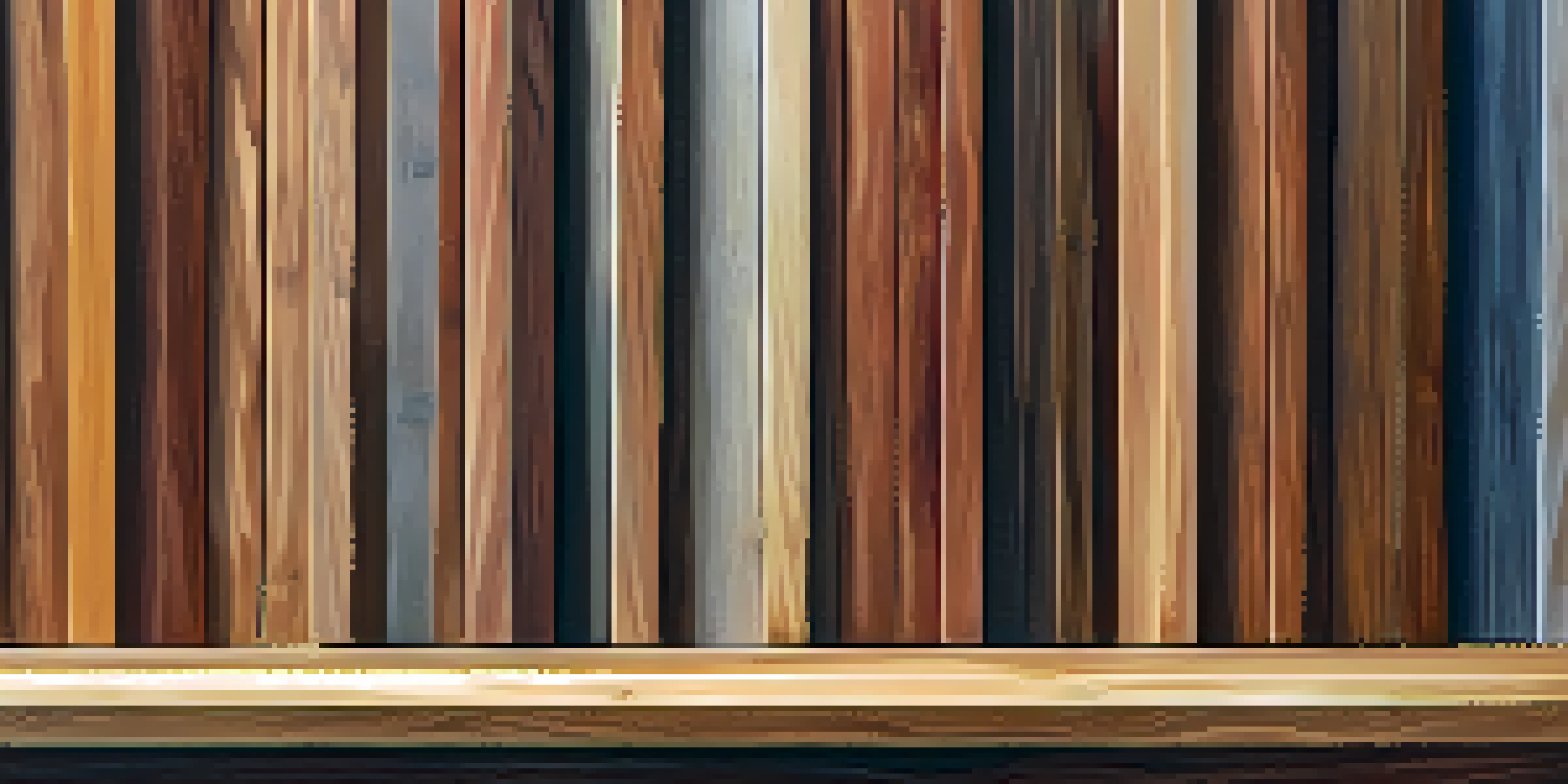A close-up view of high-quality wood planks with visible grain patterns and a smooth finish on a wooden workbench.