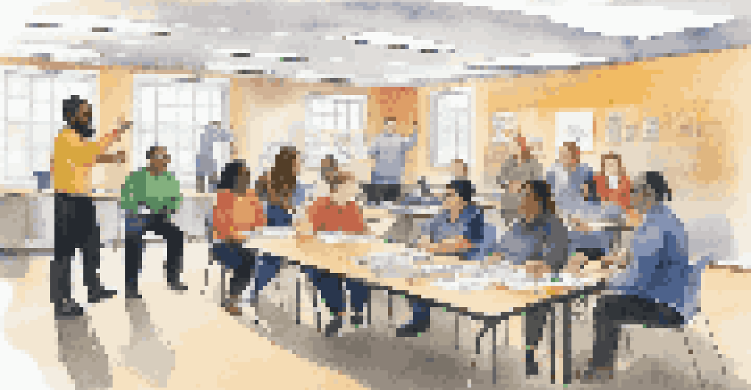 A staff training session on inclusivity with employees engaged in role-playing scenarios, discussing how to assist visitors with special needs.