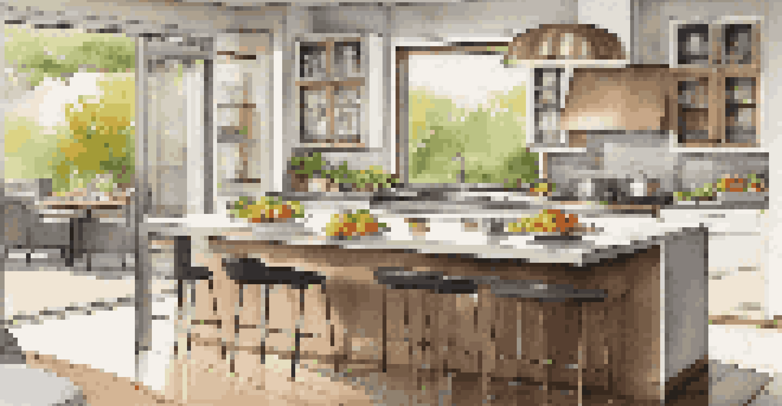 A modern kitchen featuring cabinetry, stainless steel appliances, and a spacious island with bar stools.