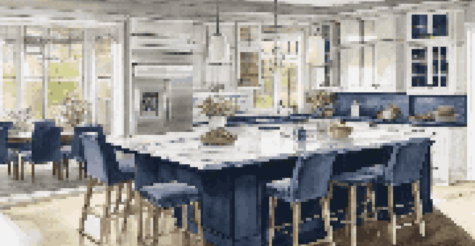 A modern kitchen with an open layout, featuring an island and stylish cabinetry.