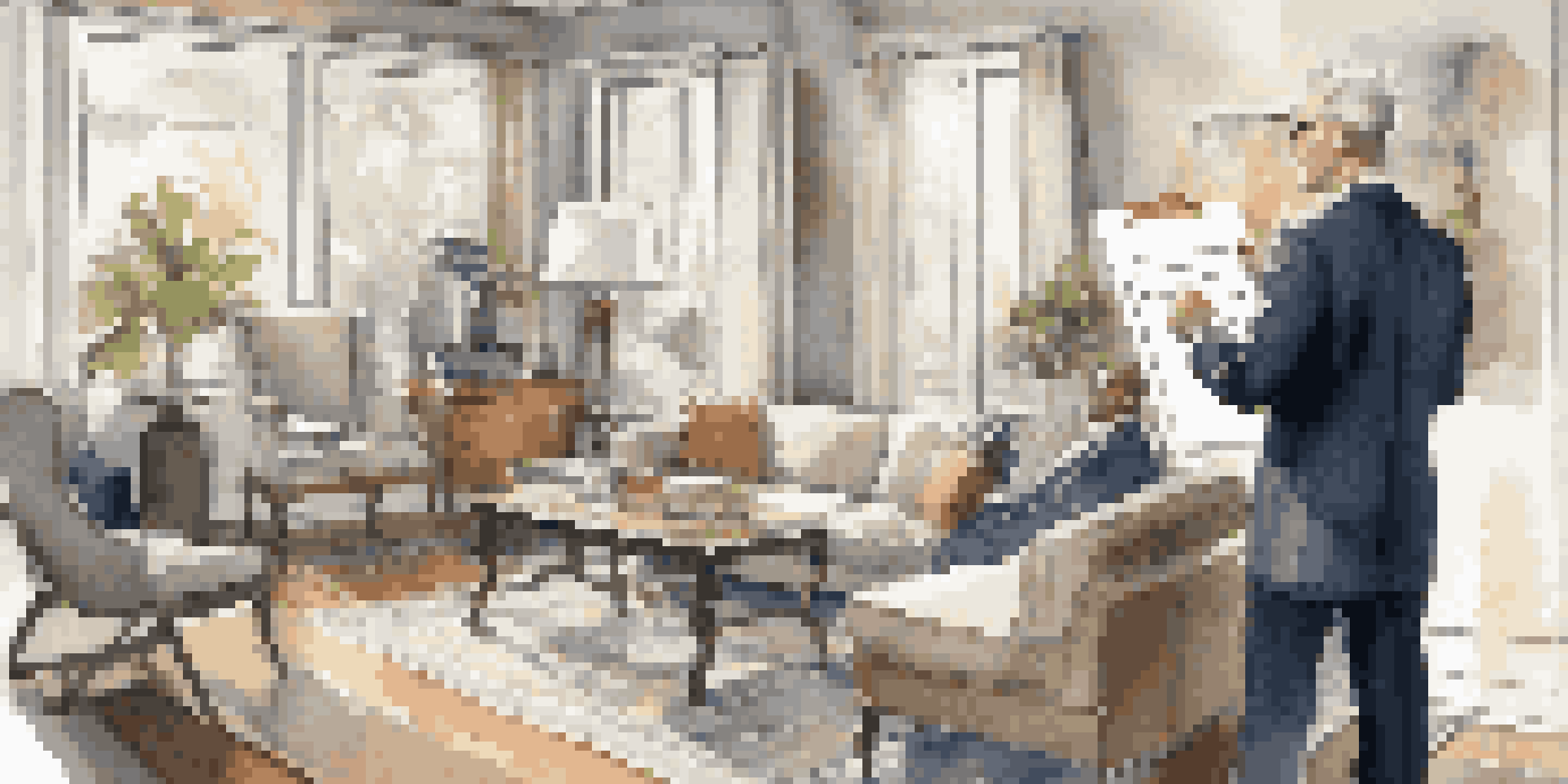 A female appraiser evaluating a property in a stylish living room with a clipboard and laptop, bathed in natural light.