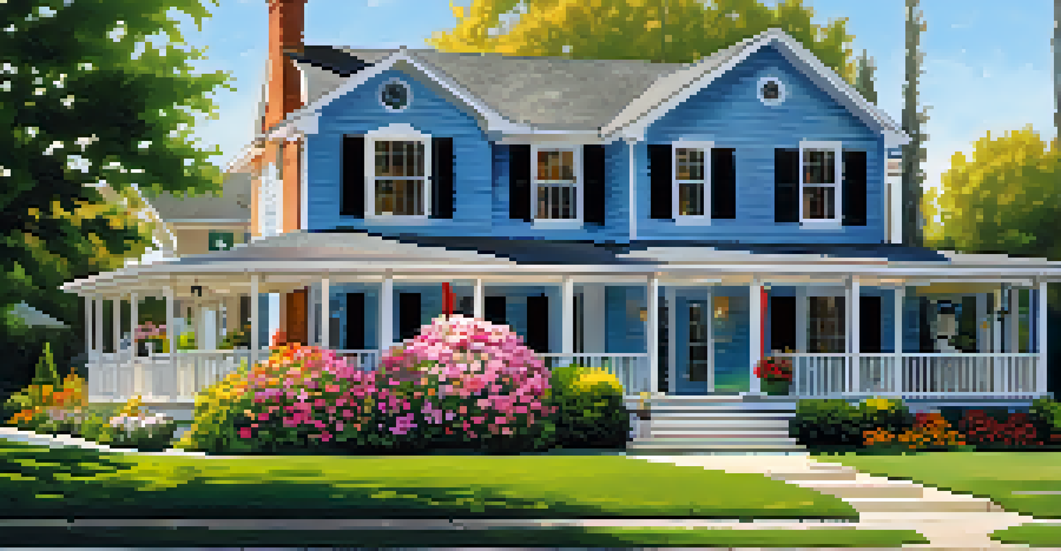 A residential home with a 'For Sale' sign and a plumber inspecting the exterior plumbing in the yard.