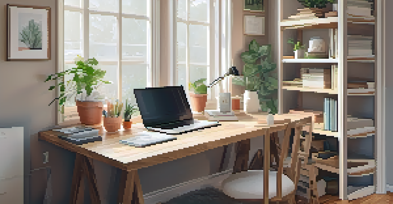 A stylish home office workspace with an upcycled wooden desk and natural light.