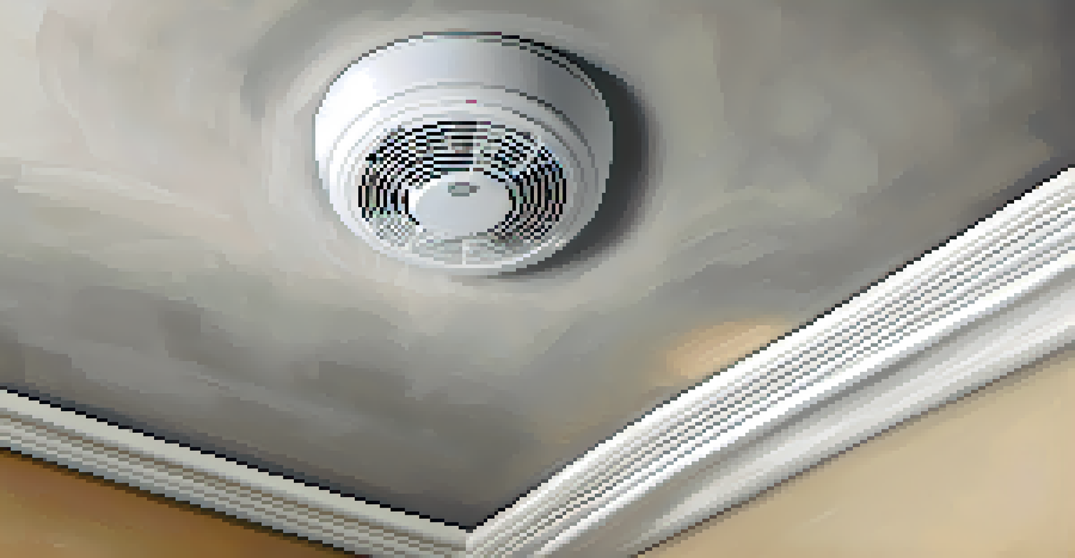 A close-up of a smoke alarm being tested on a ceiling, emphasizing the importance of fire safety in homes.