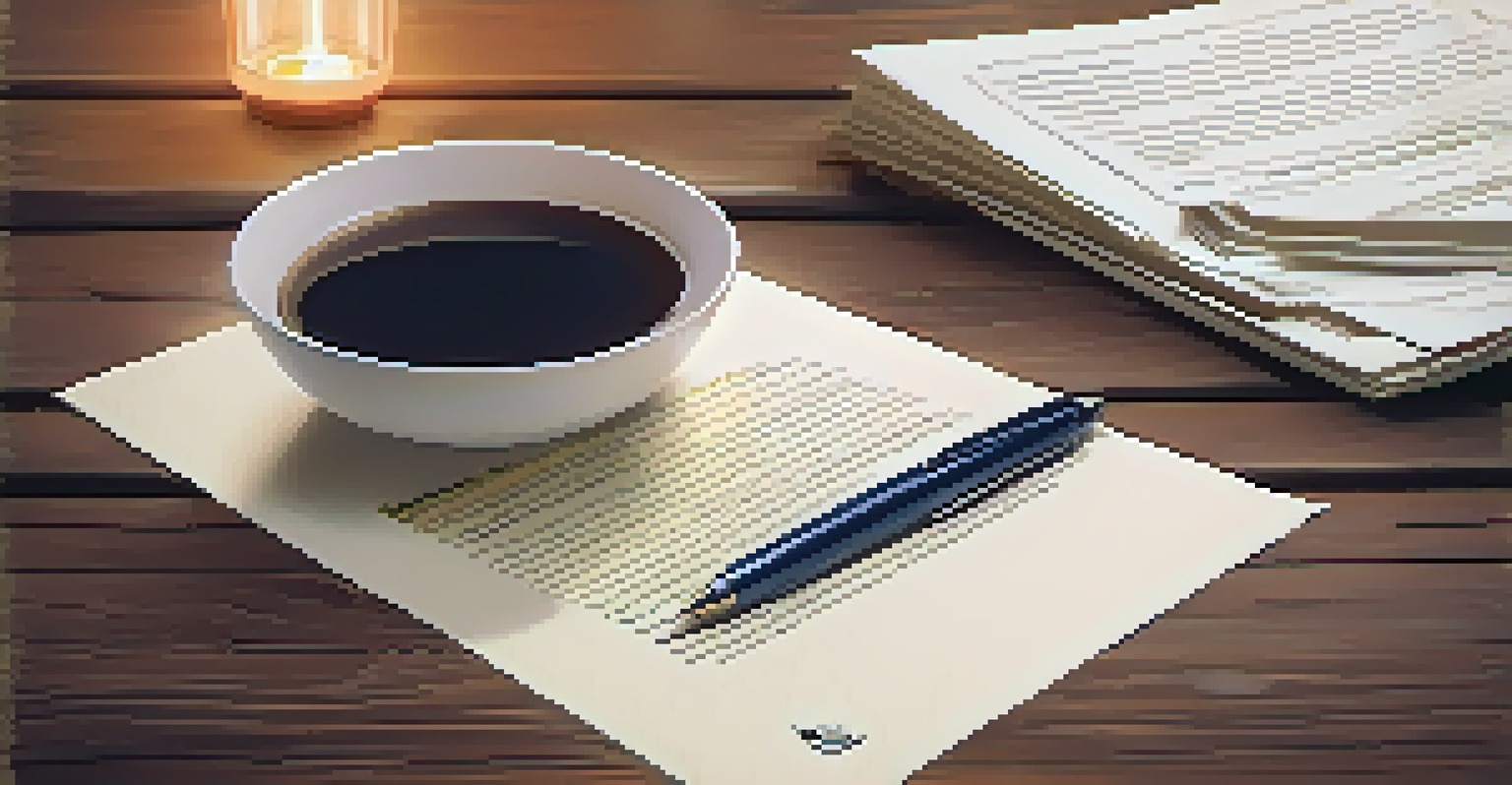 A close-up of a contract document on a wooden table, with a pen and a cup of coffee, showcasing a professional and organized appearance.