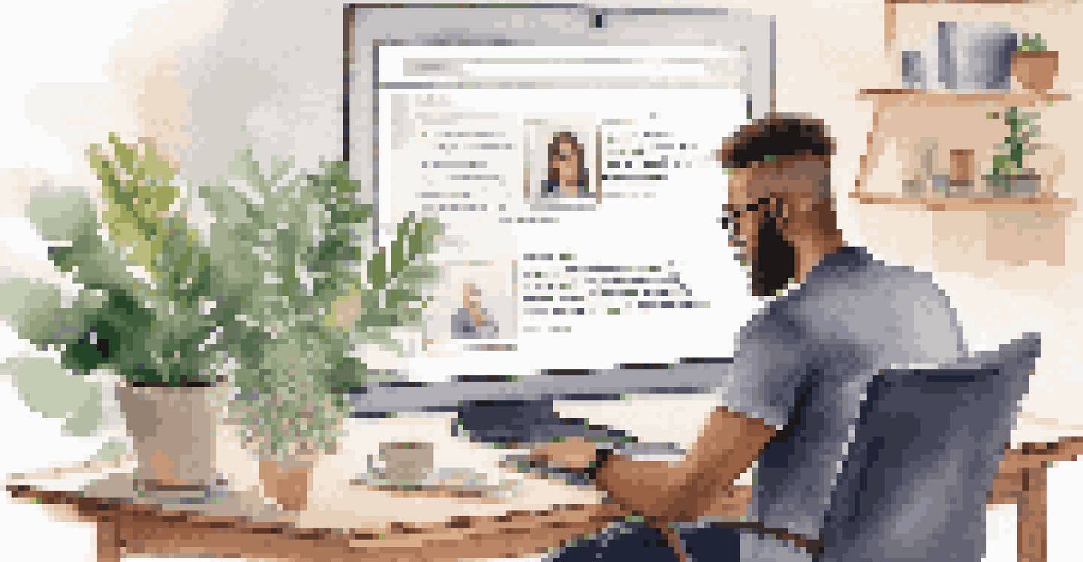 A person engaging in an online real estate networking session at their desk, surrounded by a cozy workspace.