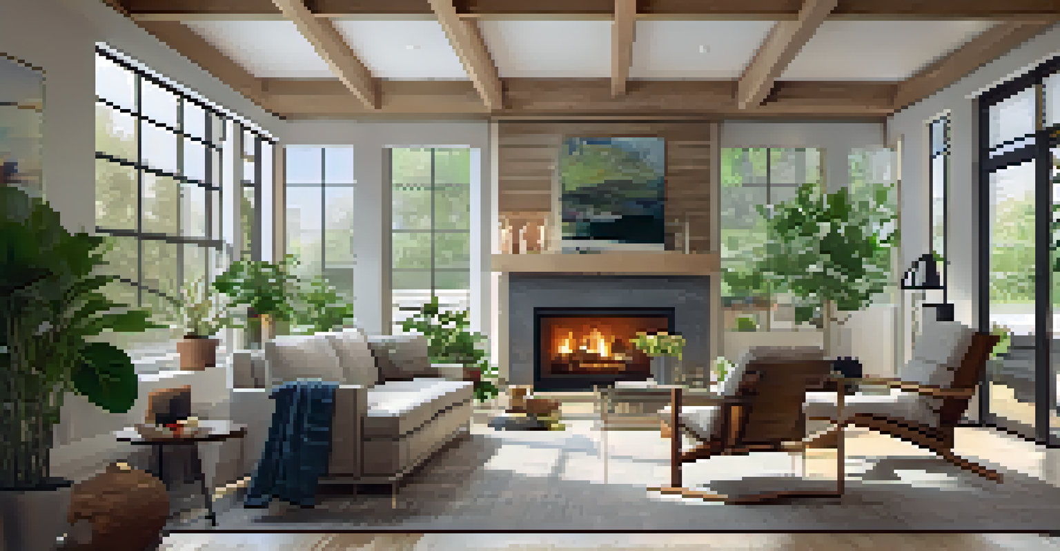 A cozy and inviting living room with natural light, comfortable furniture, and houseplants.
