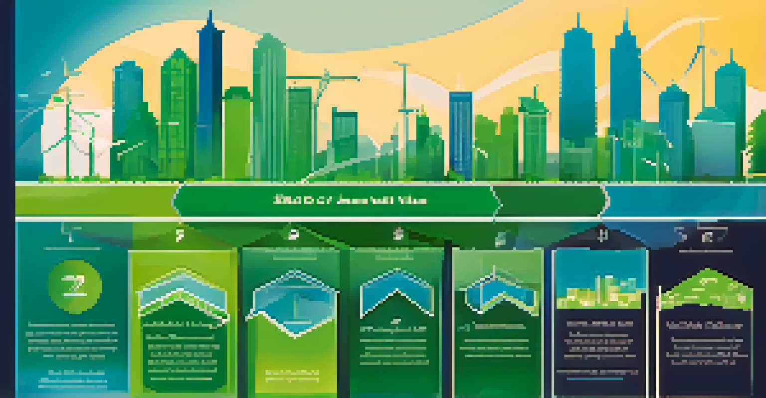 An infographic showing the relationship between energy prices and real estate values with charts and a skyline.