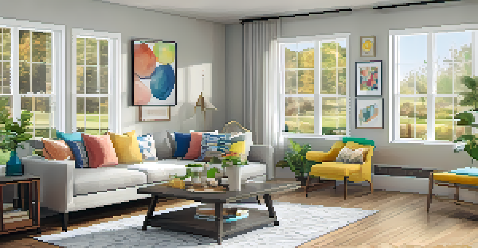 A functional open floor plan designed for families, featuring versatile furniture and colorful decor.