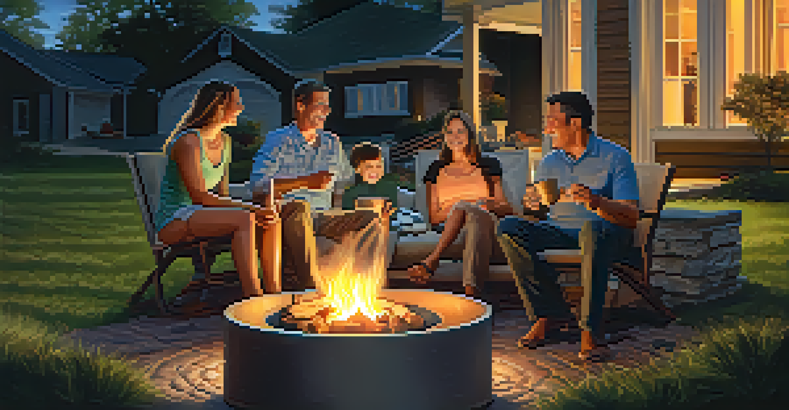 A family gathered around a fire pit, enjoying a cozy evening with safety measures in place.