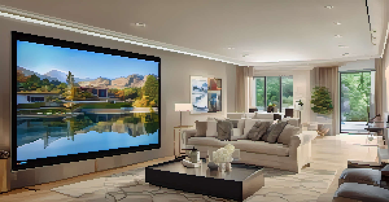 A virtual tour setup with a video screen, tablet, and ambient lighting.