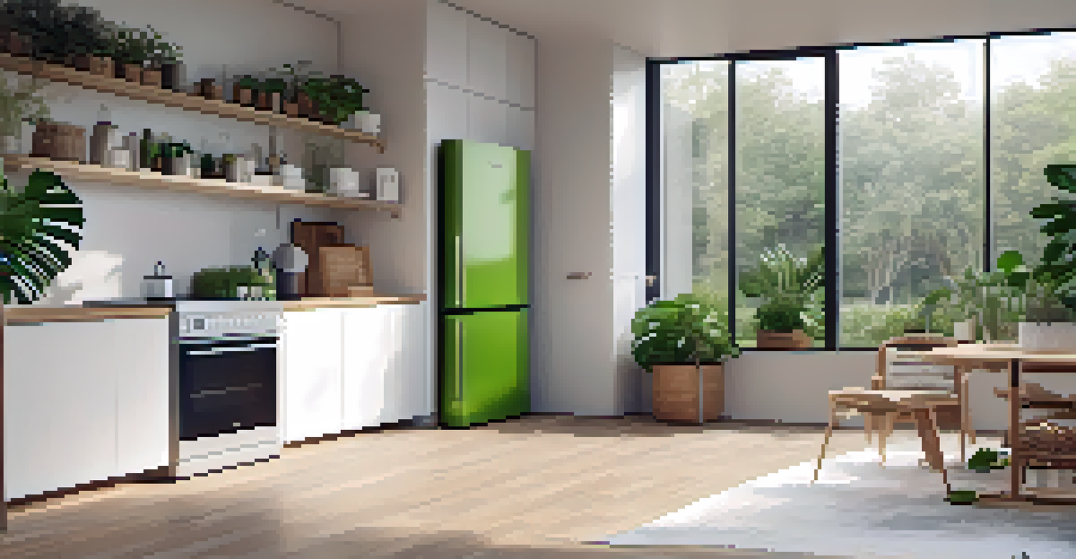 Interior of a sustainable home featuring energy-efficient appliances and bright natural light.