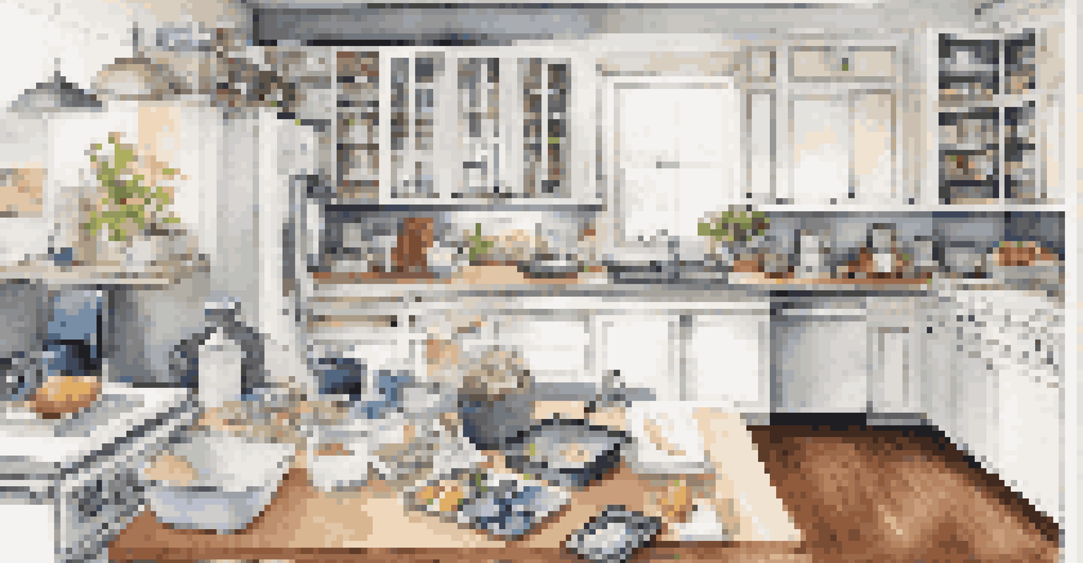 A person documenting household items in a bright modern kitchen with white cabinets and a marble countertop.