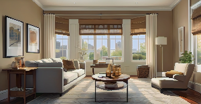 A bright and inviting living room featuring a cozy setup with a dining table and tenant's belongings, illuminated by natural light from a window.