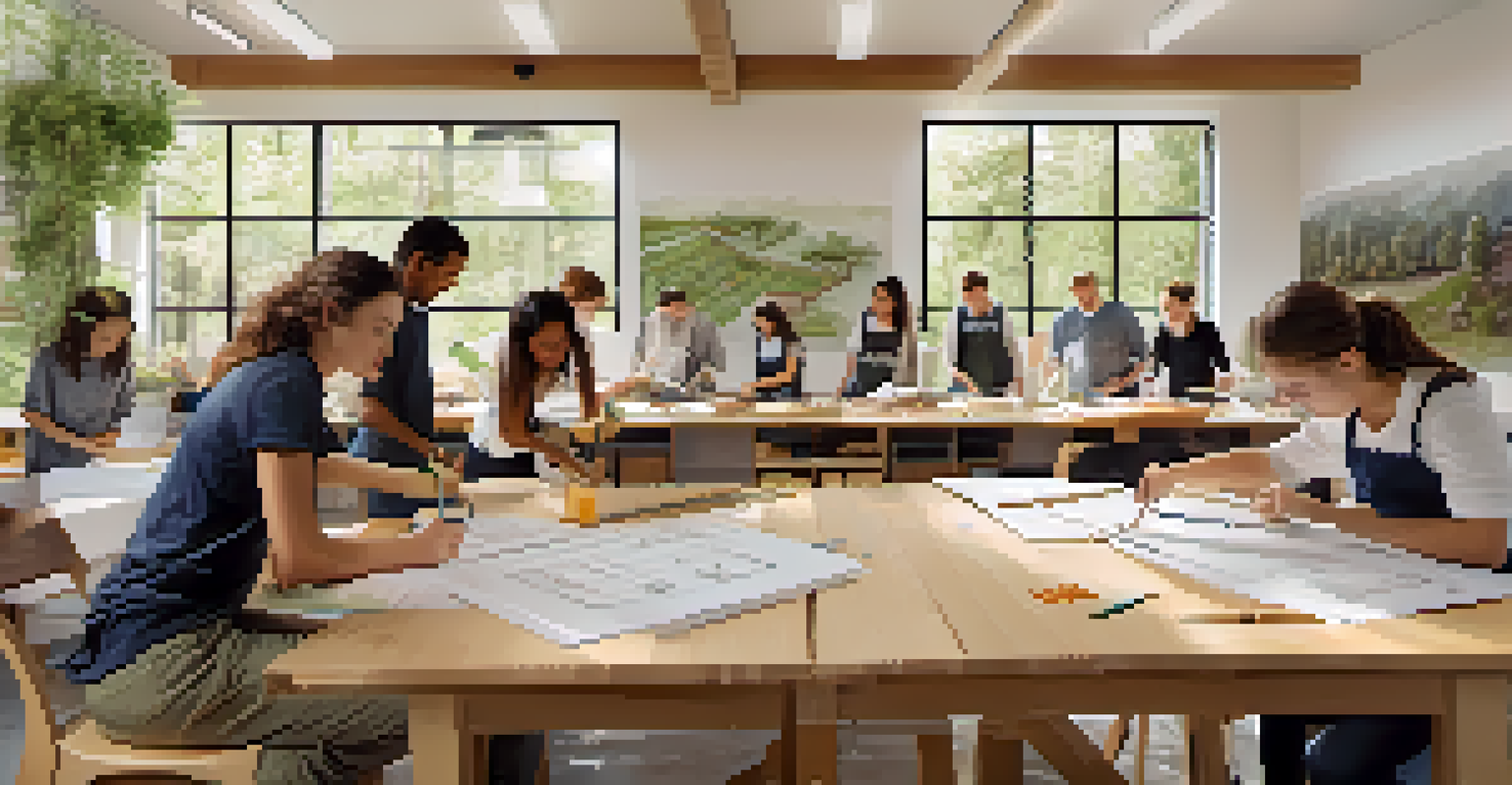 Students participating in a hands-on workshop for sustainable home design, collaborating on projects.