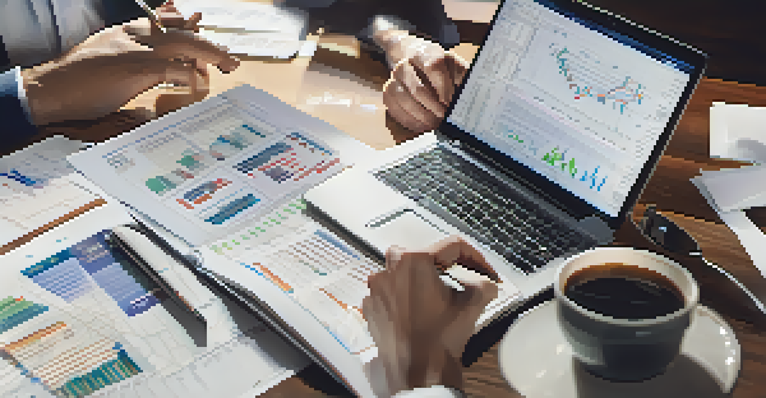 Close-up of hands reviewing financial documents and charts related to real estate investments.