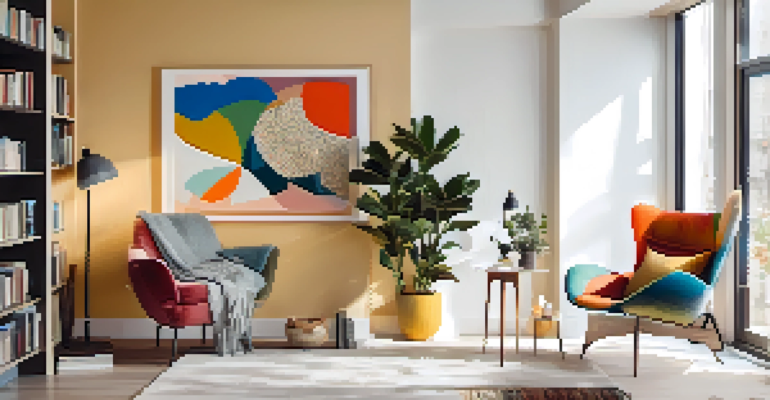 A cozy reading nook that combines minimalist and maximalist design elements.