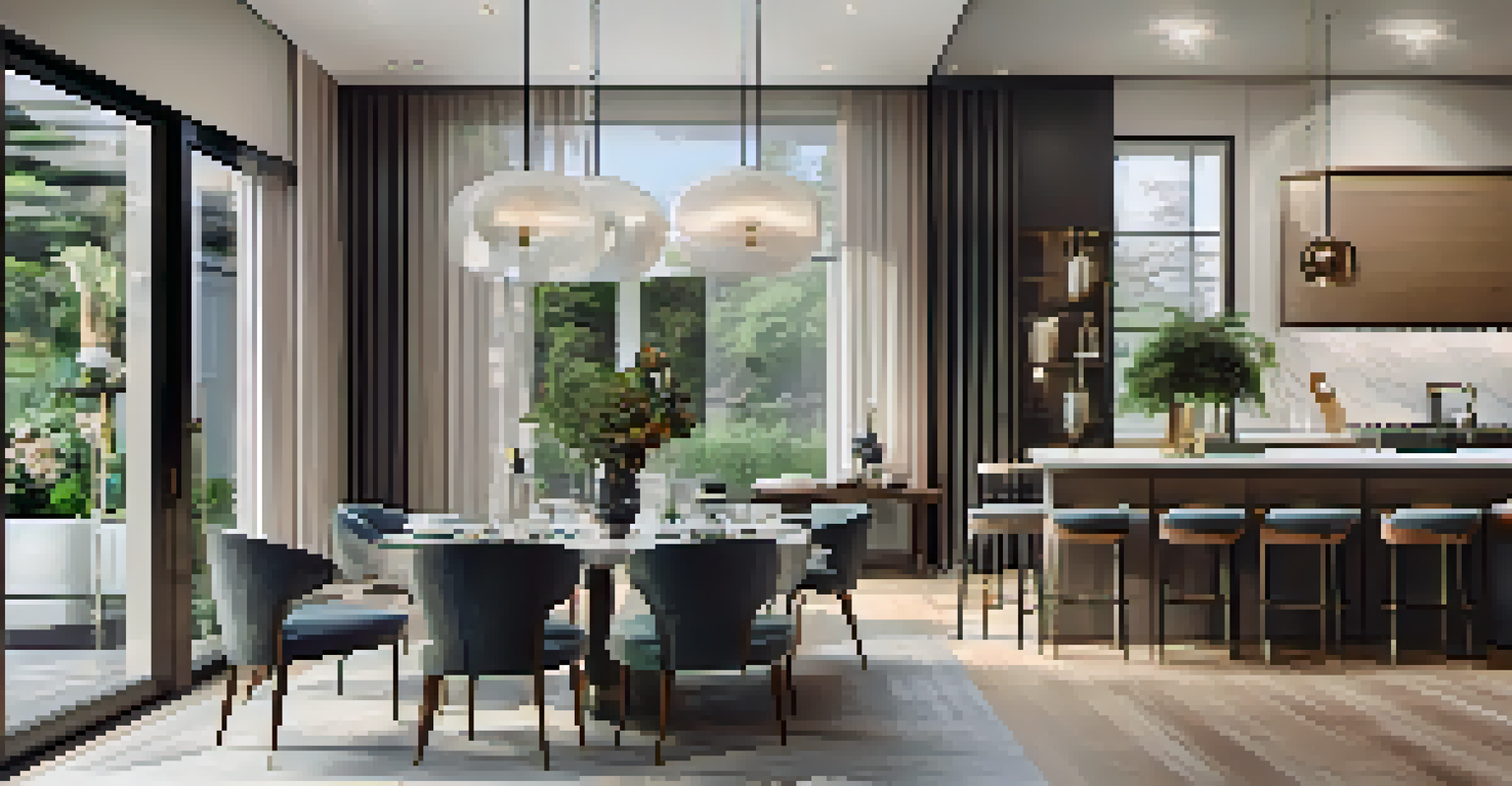 An elegant open concept space with stylish furnishings, ambient lighting, and decorative elements creating a cozy yet sophisticated atmosphere.