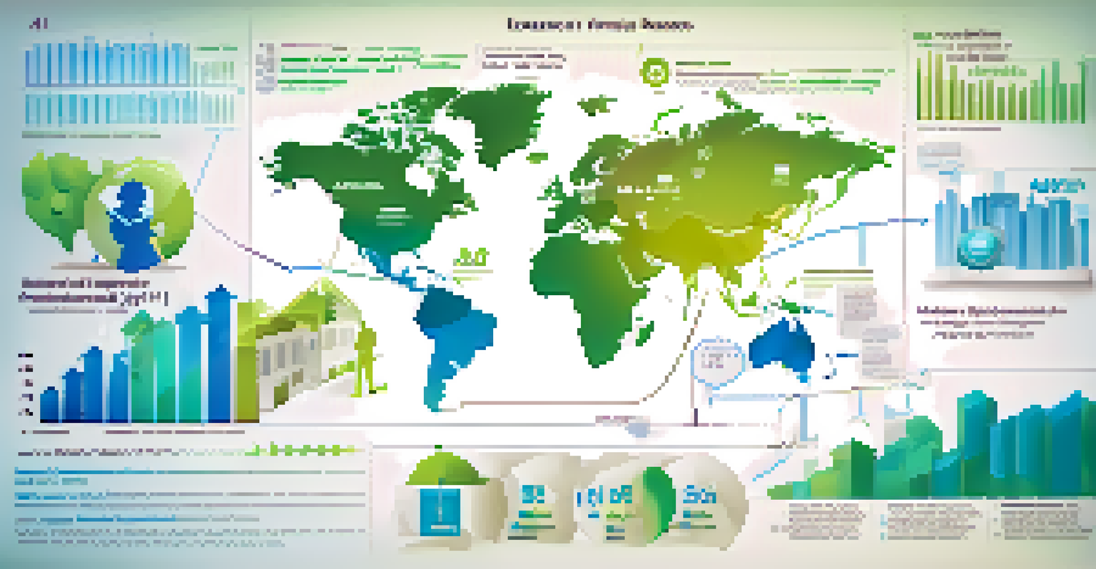 An infographic illustrating key economic indicators affecting real estate market sentiment, with graphs and icons representing employment rates and interest rates.