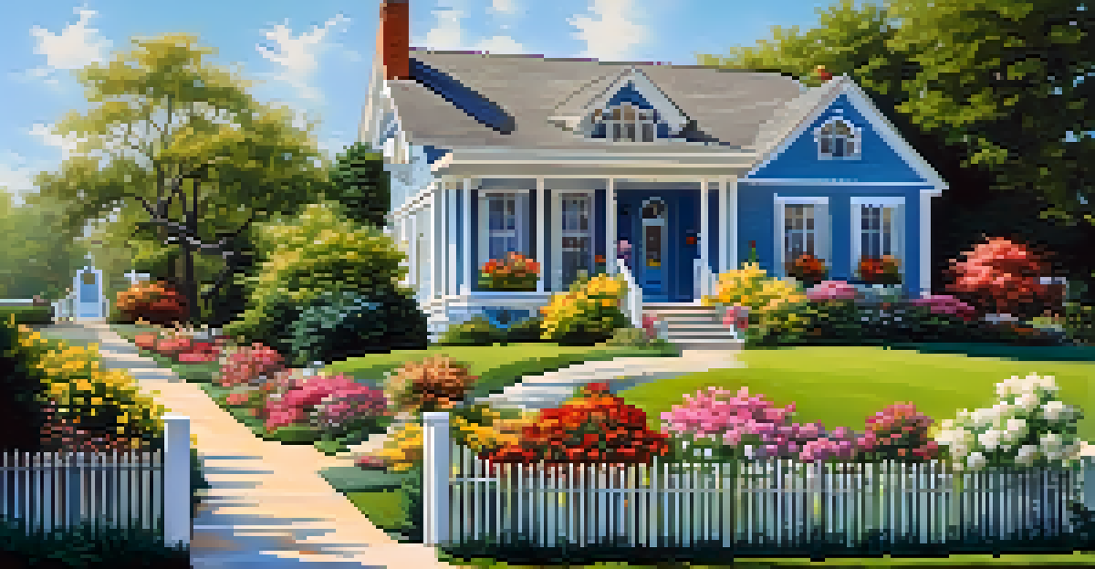 A picturesque house surrounded by a colorful garden and a clear blue sky.