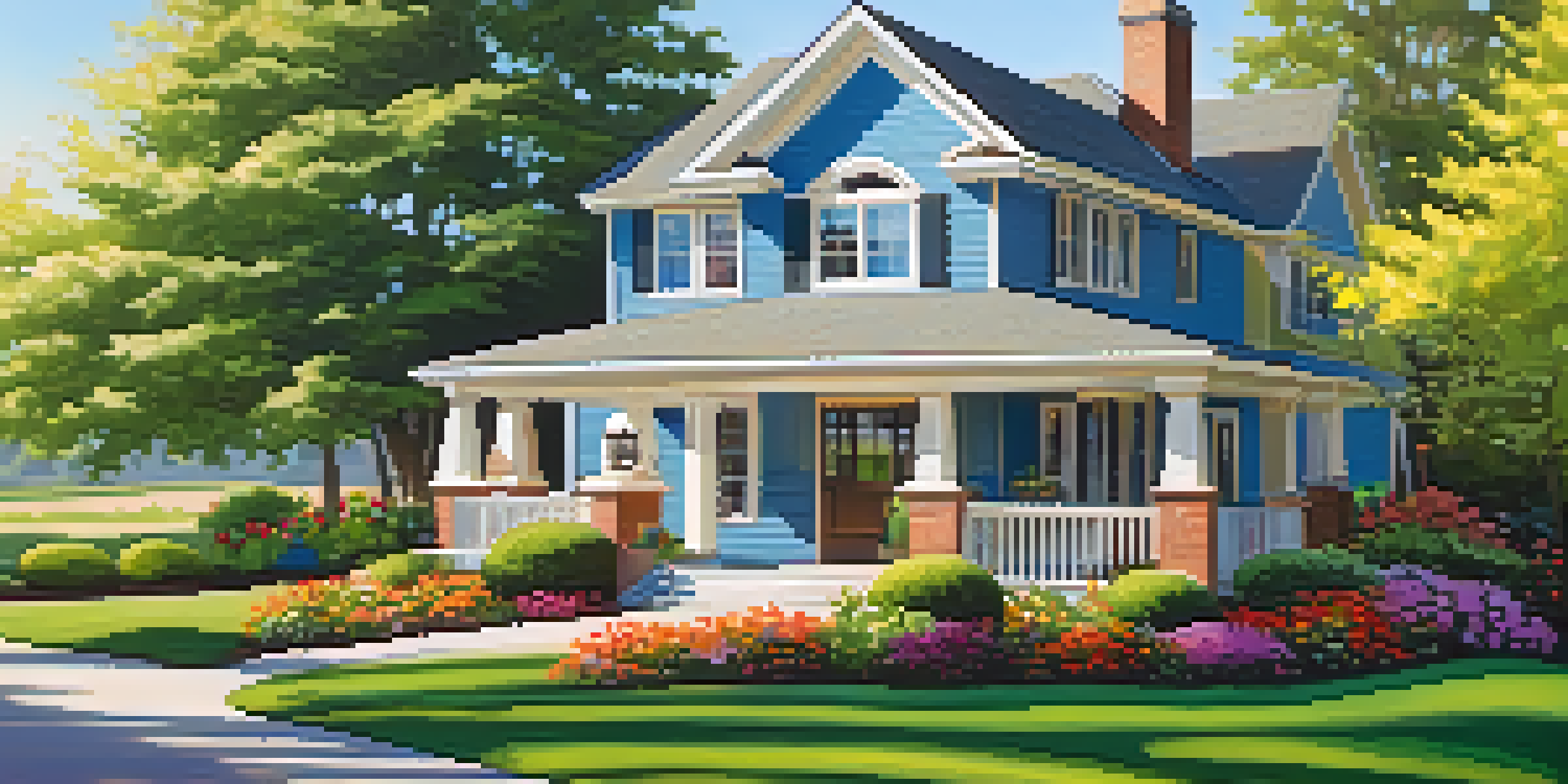 A beautiful home with vibrant landscaping, fresh paint, and a clear blue sky.