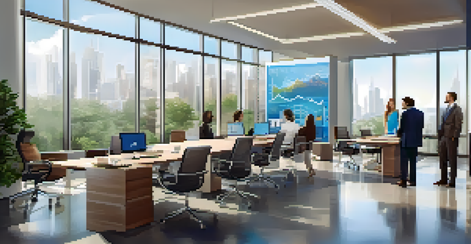 A diverse group of professionals in a modern office discussing real estate investments.