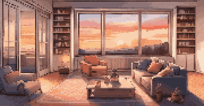 A warm and inviting living room showcasing smart home technology including a voice assistant and smart thermostat.