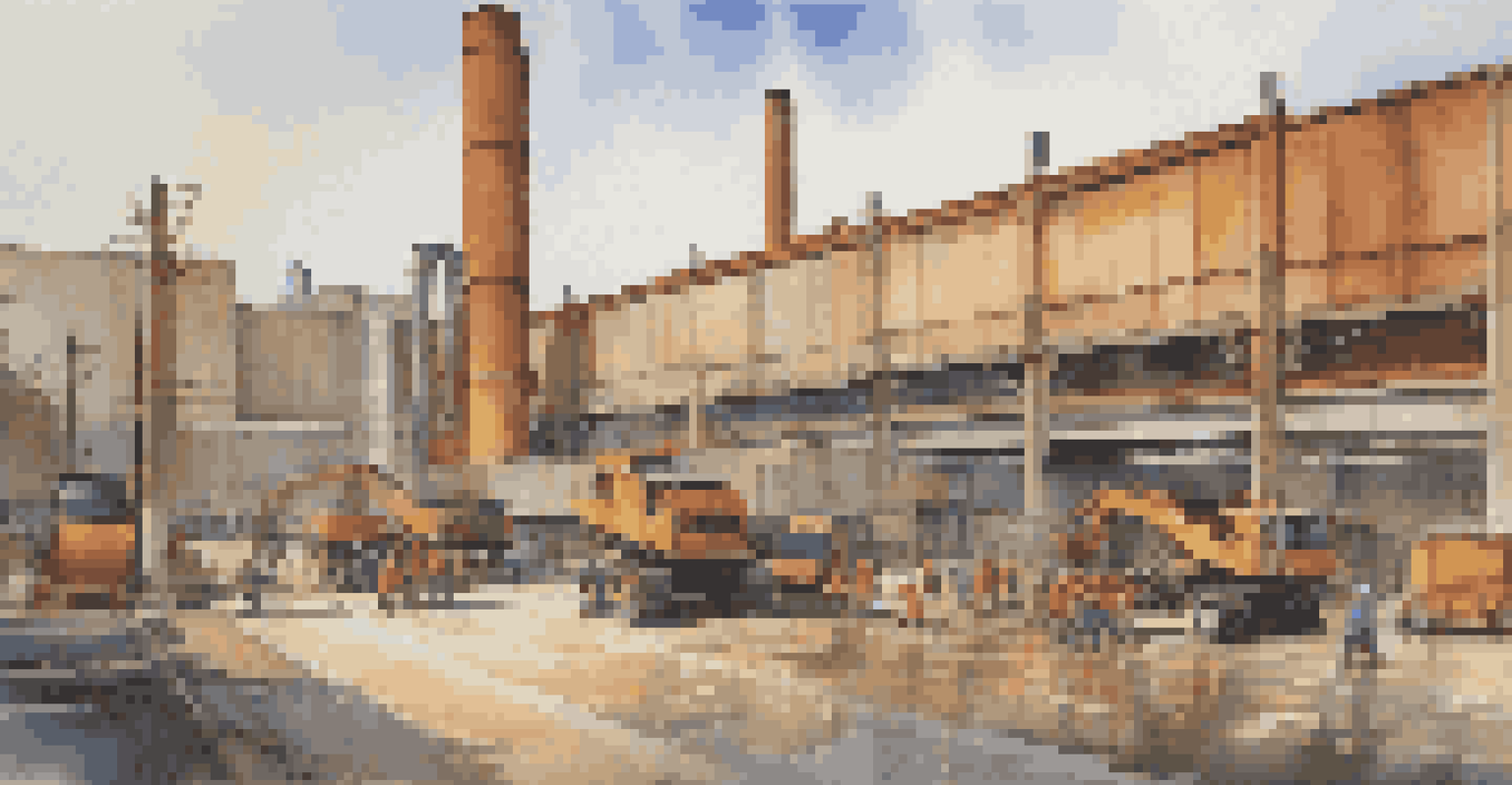 A manufacturing facility bustling with workers and improved infrastructure, representing the growth of manufacturing and its effects on real estate.