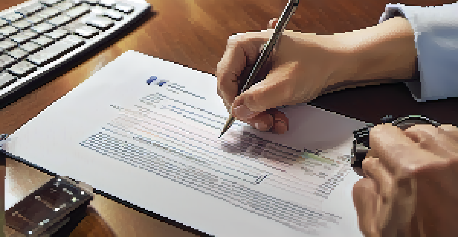 A hand signing a mortgage agreement with a pen on a wooden table, surrounded by financial documents.