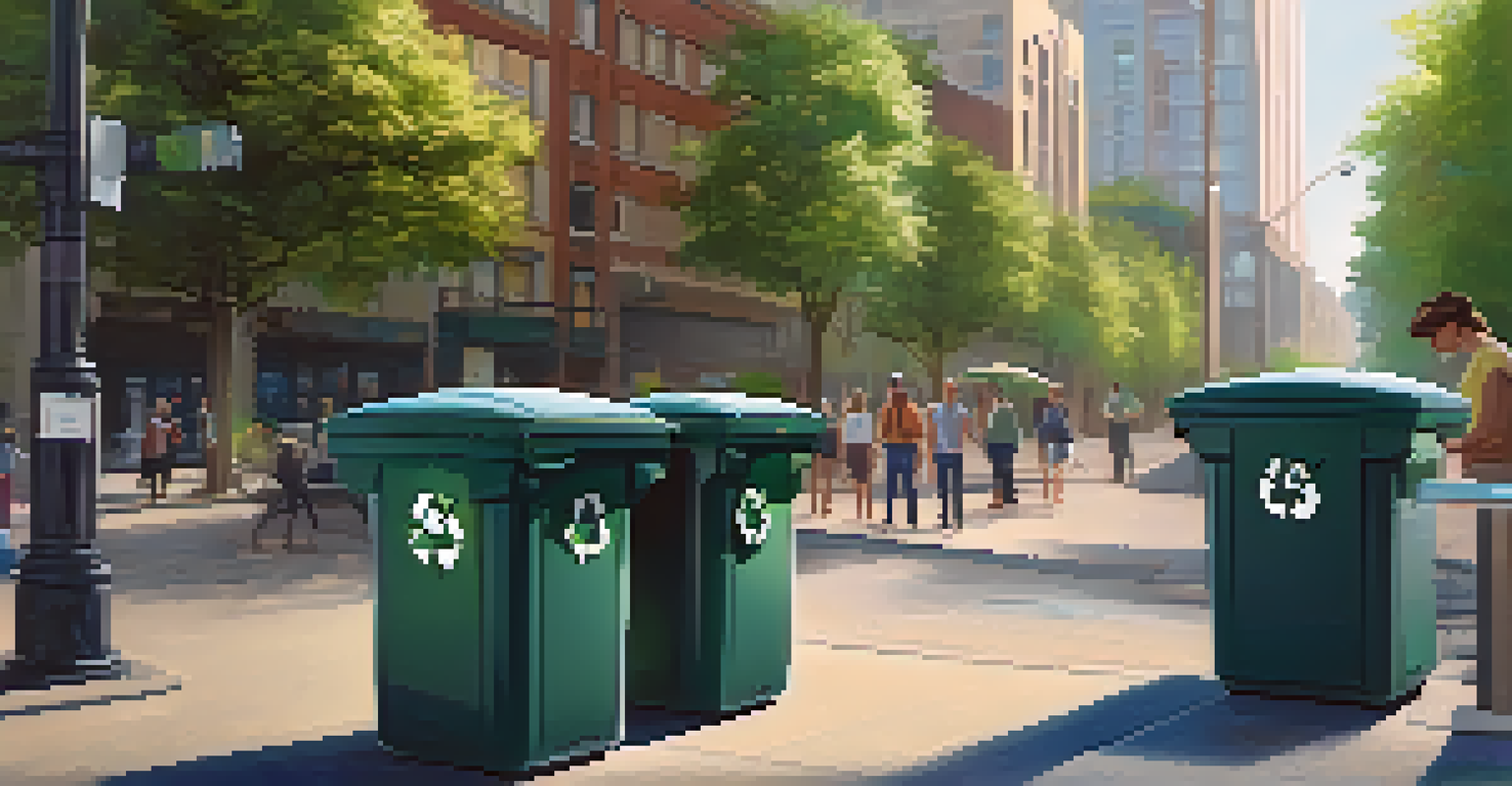 An automated waste bin in a clean urban environment, collecting recyclables.