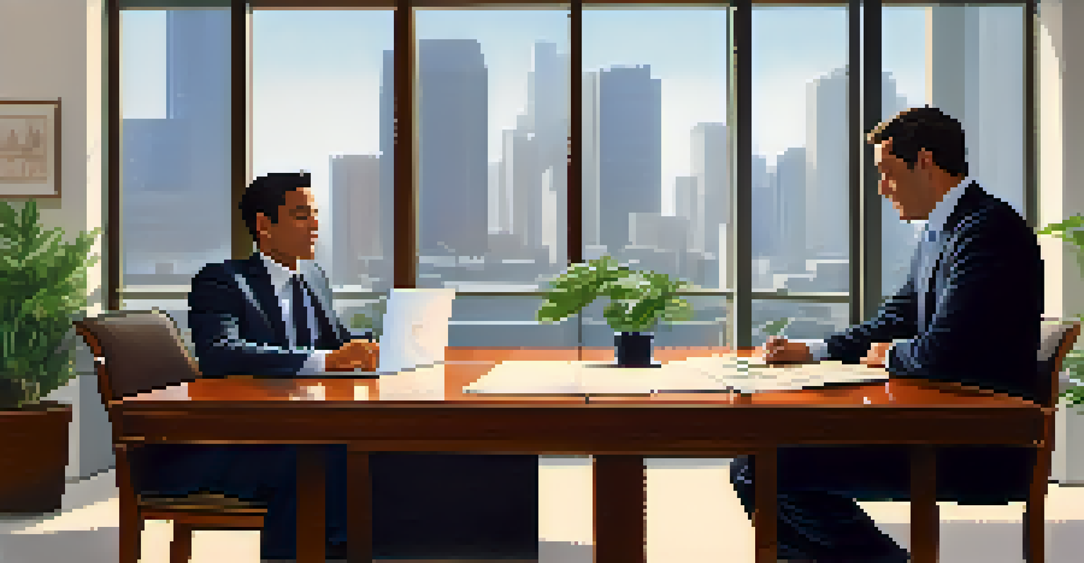 A business person practicing calmness during a negotiation, surrounded by a modern office environment.