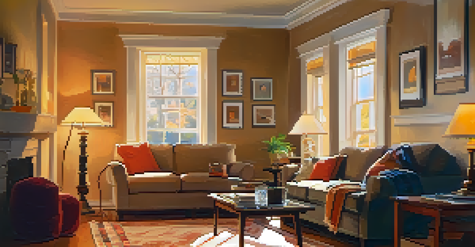A home inspector examining the electrical system in a cozy living room filled with warm colors and sunlight.