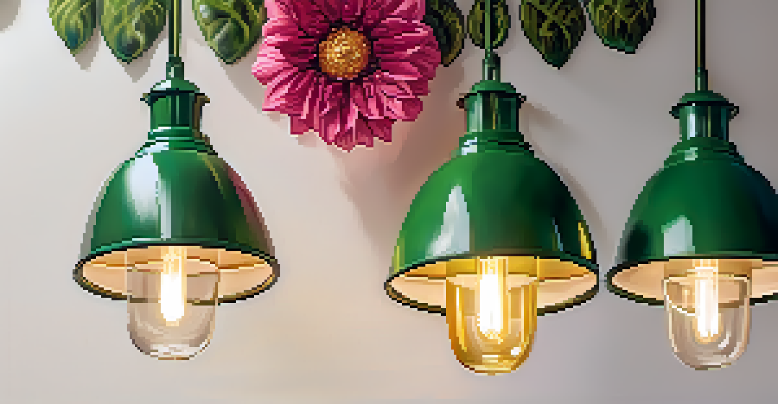 Stylish garden light fixtures made from recyclable materials surrounded by colorful flowers.