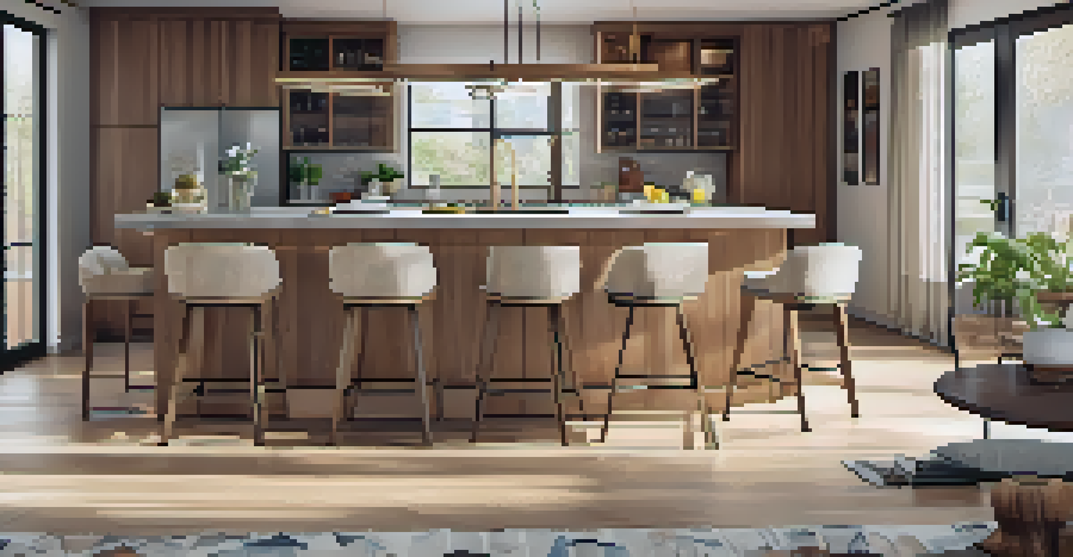 A kitchen island designed for both cooking and casual dining, featuring modern appliances and bright decor with natural light.