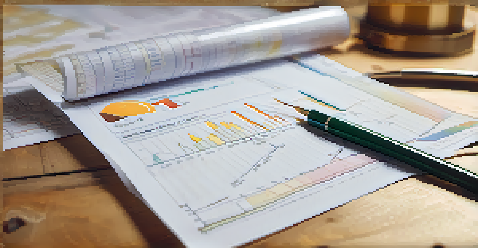 Close-up of an energy audit report with graphs and charts on a wooden desk, surrounded by construction plans and a measuring tape.