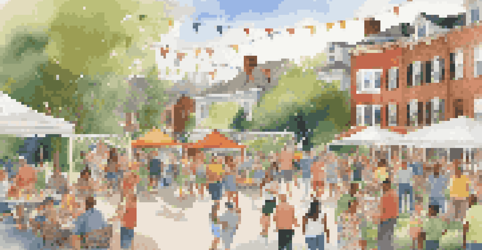 A lively community event with tenants enjoying activities, games, and food, set against a backdrop of charming homes and decorations.