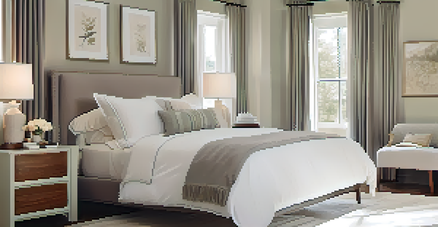 A serene bedroom with a neatly made bed, decorative pillows, and a reading nook by the window, creating a calming atmosphere.