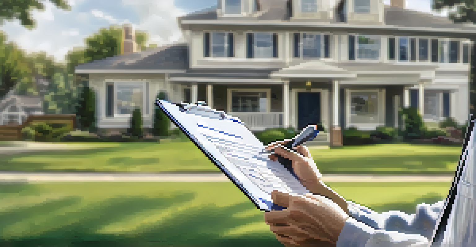 A close-up of a clipboard with an inspection checklist in front of a house.