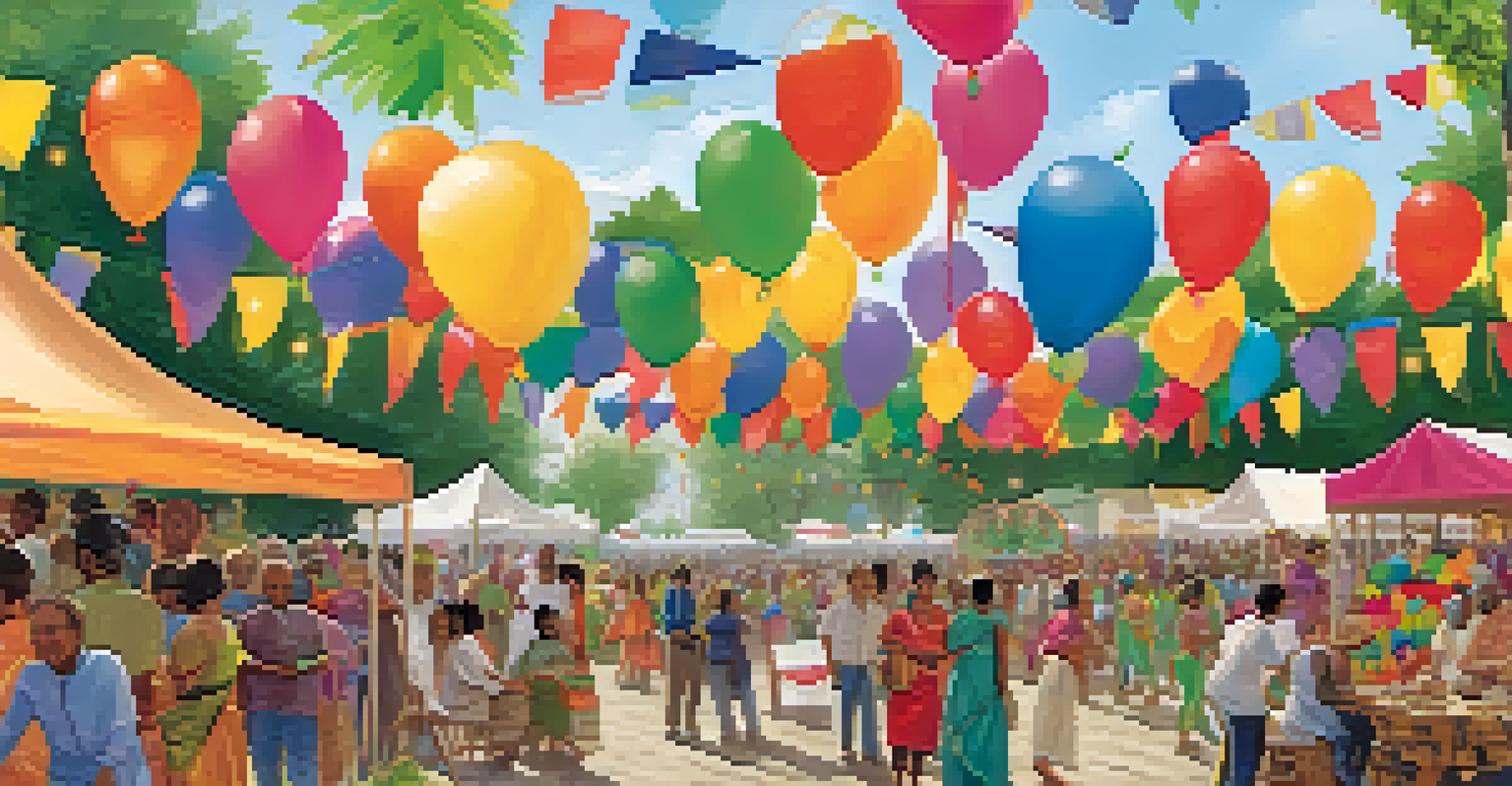 An outdoor community festival celebrating diversity with cultural booths, activities, and residents engaging together.