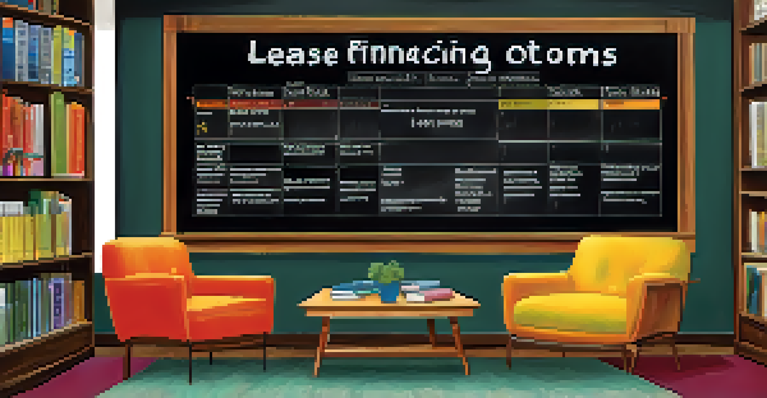 A chalkboard showcasing different real estate financing options, surrounded by a creative office environment.