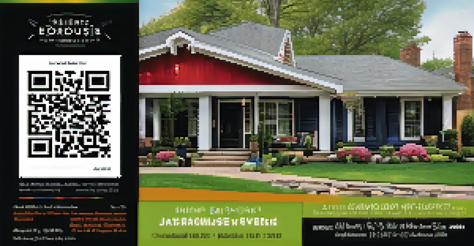 A colorful open house flyer showcasing a property photo, with bold text for the event details and a QR code for easy access to more information.