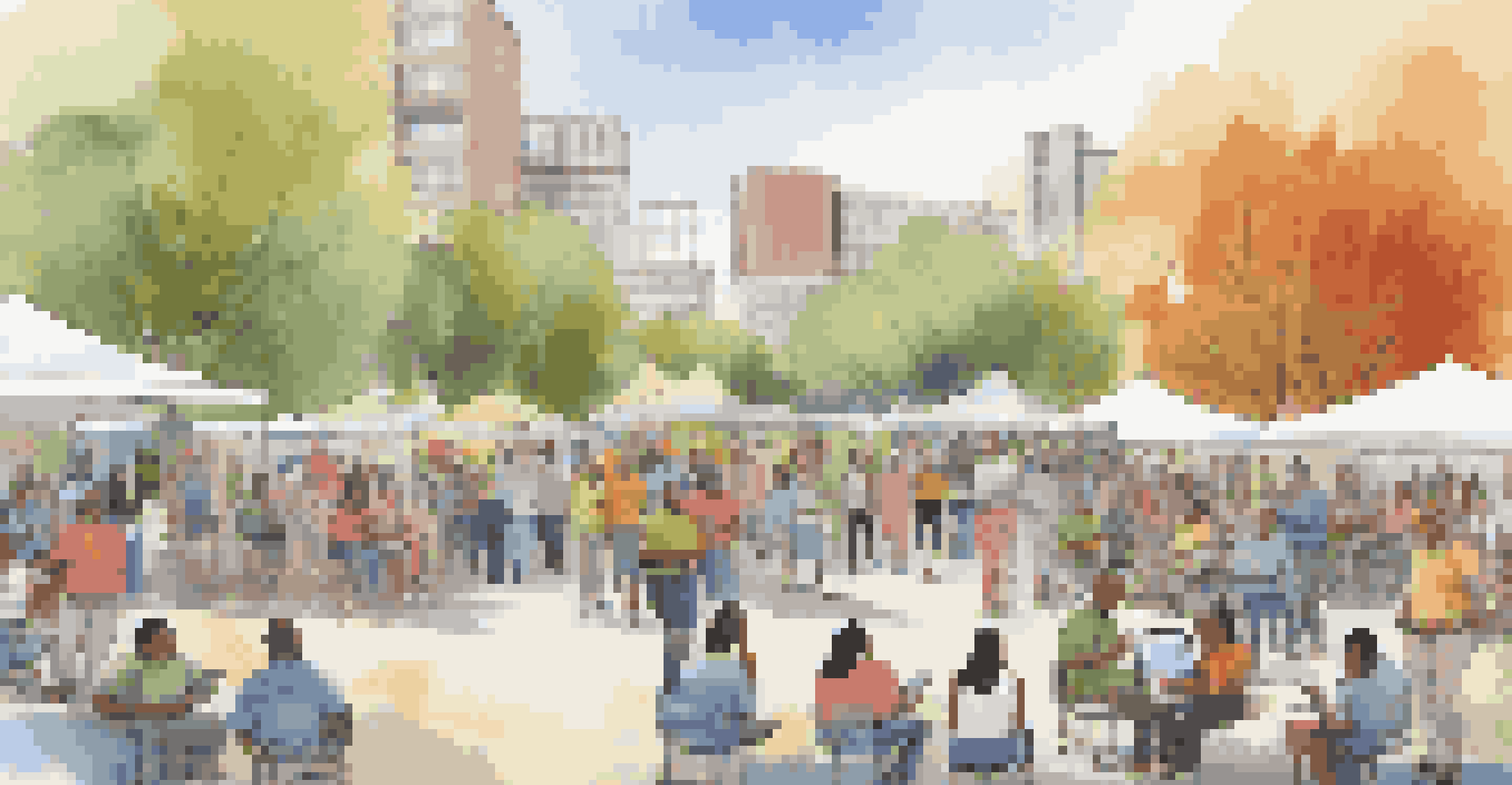 A community workshop in a park with diverse residents engaging with technology and learning about smart city initiatives.