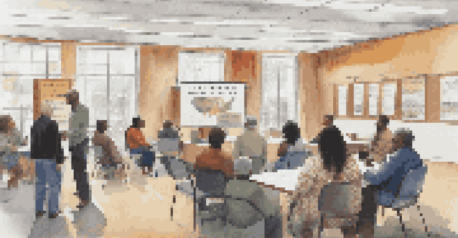 A diverse group of people attending a homeownership workshop in a community library.