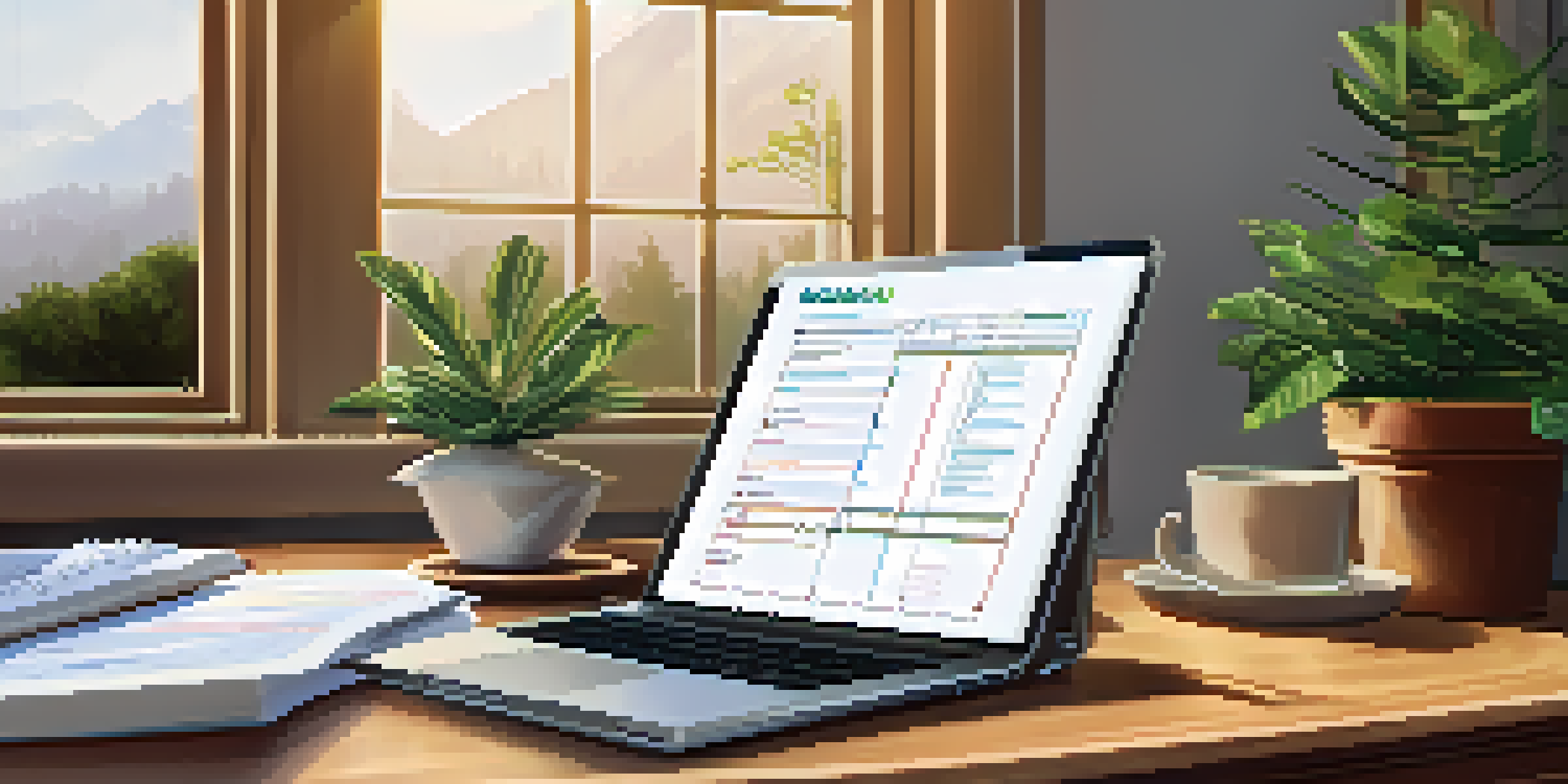A tidy desk with a checklist for mortgage documents, a laptop showing financial graphs, and soft natural light illuminating the scene.