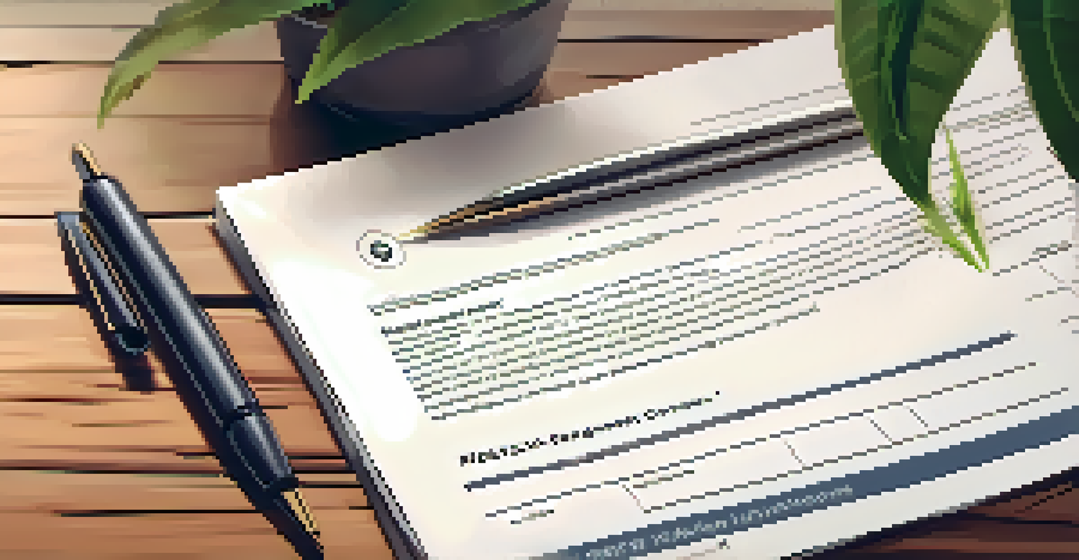 A rental agreement document on a table with a pen and a small plant beside it.