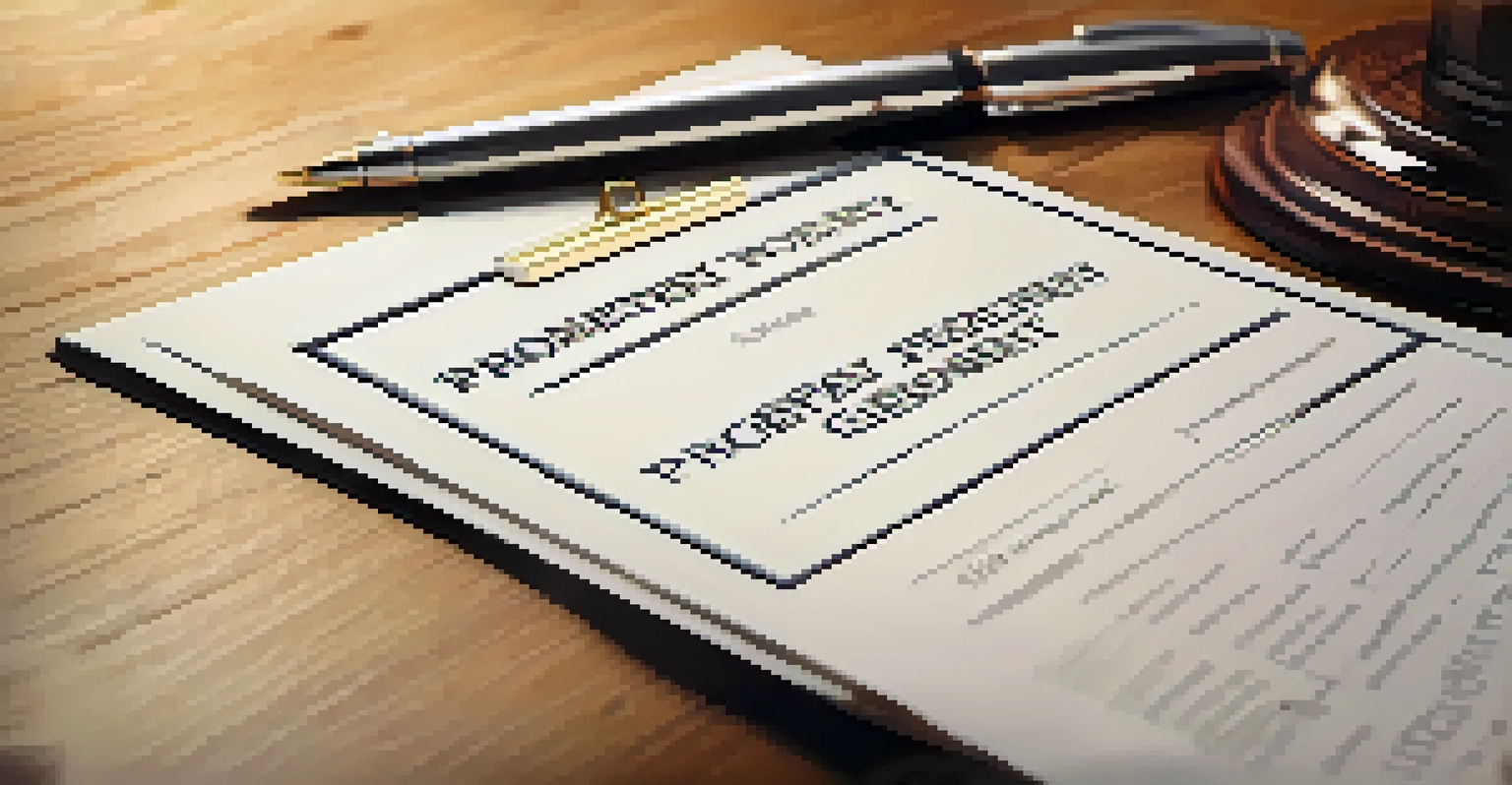 A close-up of a property title document on a desk, with a pen beside it and a blurred real estate agent in the background.