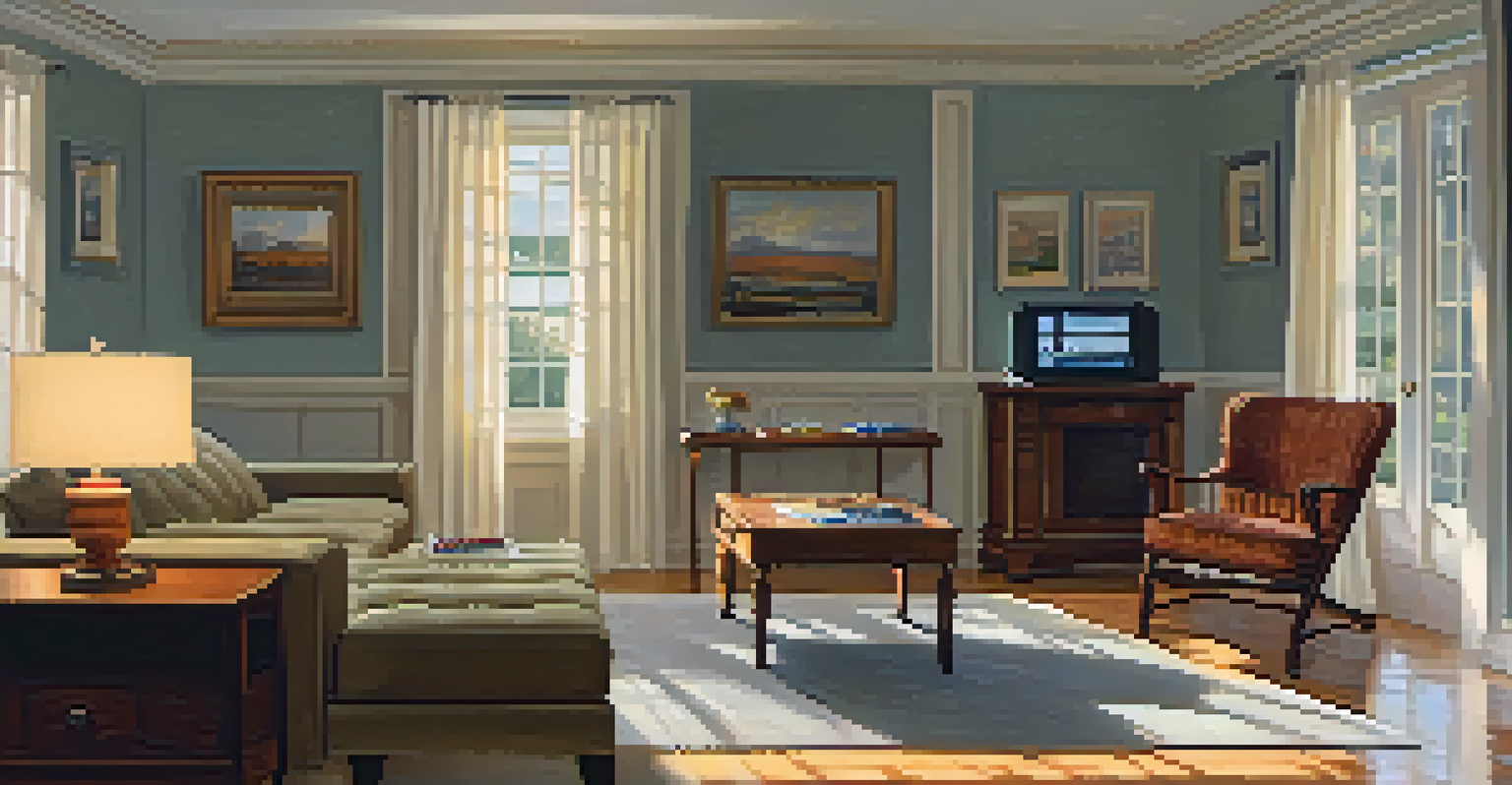 A home inspector checks electrical outlets in a well-furnished living room with natural light streaming in, showcasing detailed textures.