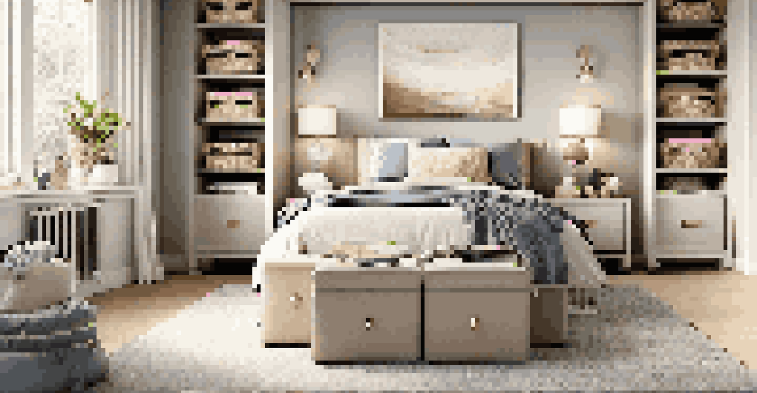 An elegant storage solution in a family home, featuring a decorative storage bench that blends with the room's decor, maintaining a tidy appearance.